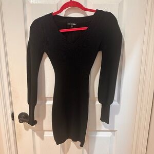 bebe Black Bishop Sleeve Knee-Length Bodycon Dress